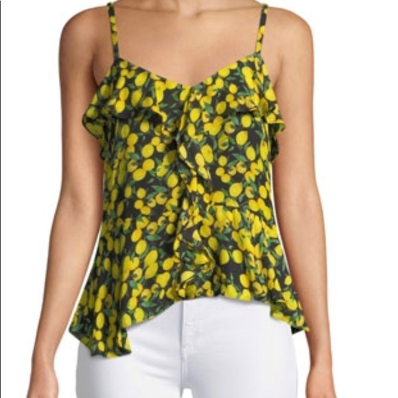 PARKER SLEEVELESS RUFFLE SPAGHETTI STRAPS WITH LEMONS - Picture 1 of 6